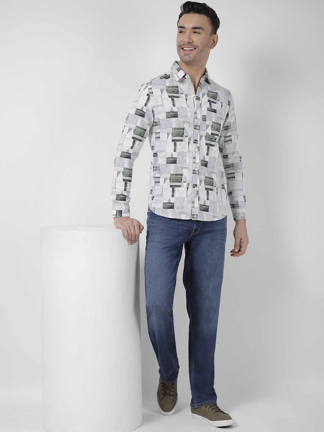 Numero Uno Men Abstract Green Shirt